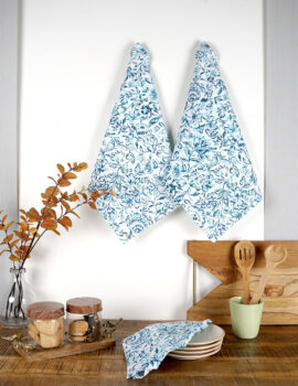 Blue Cotton Floral Printed 16×20 inch Kitchen Towel Set of 3