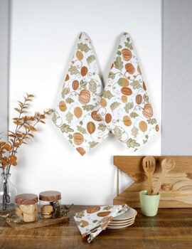 Brown Green Cotton Pumpkin Printed 16×20 inch Kitchen Towel Set of 3