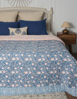 Queen Blue and Orange Jaal print beautiful Cotton quilt.