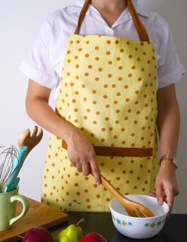 Yellow Polka Dot Cotton Kitchen Apron