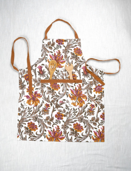 White & Brown Floral Cotton Kitchen Apron