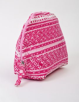 Pink cotton printed makeup pouch