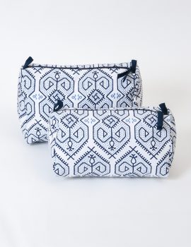 Blue cotton multipurpose pouch set of 2