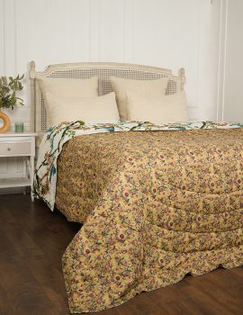 Green block printed cotton quilt- queen