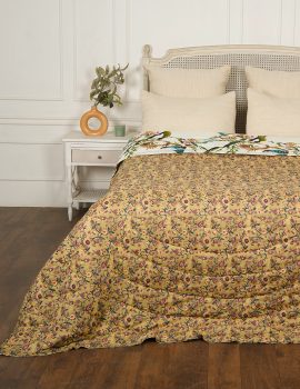 Green block printed cotton quilt- queen