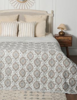 Grey block printed cotton quilt- queen