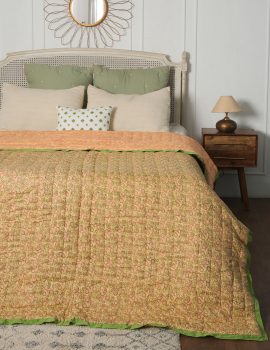 Block printed queen bed reversible quilt- queen