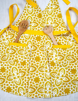 Yellow Floral Cotton Kitchen Apron